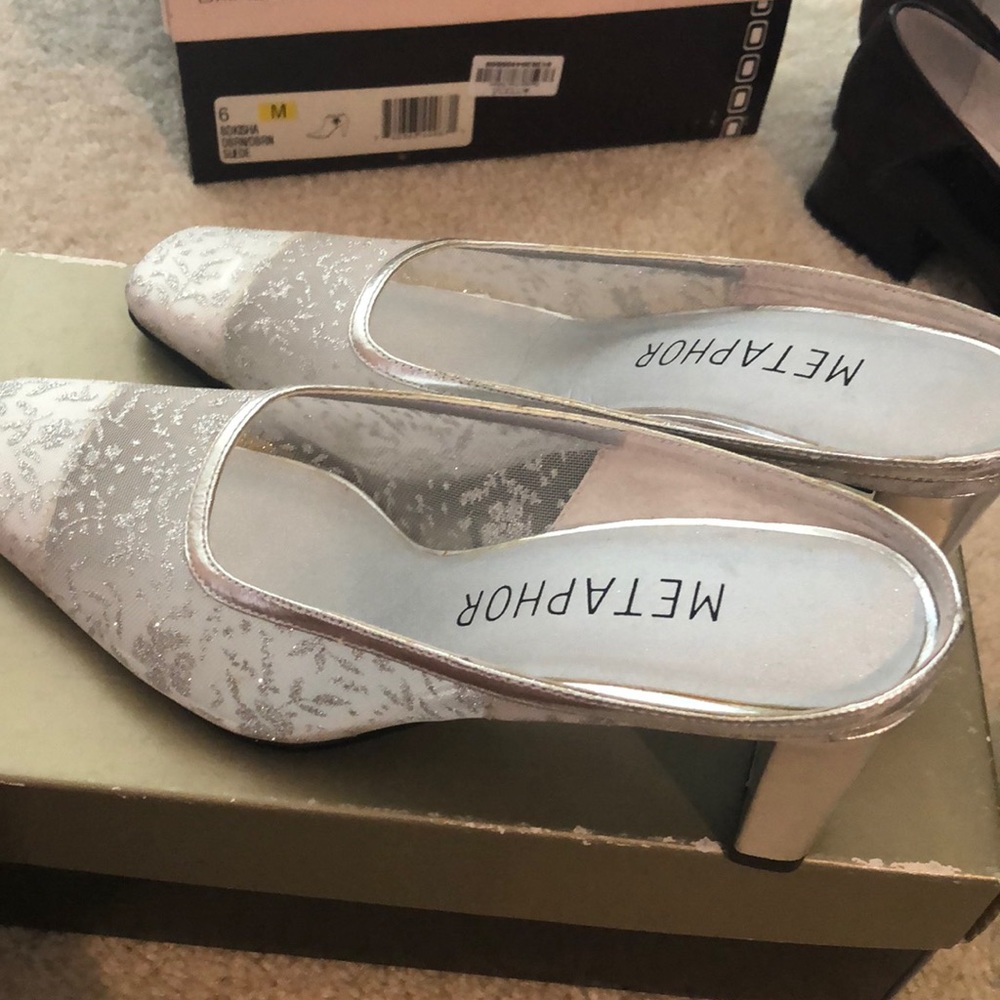 Silver Slip On Heels